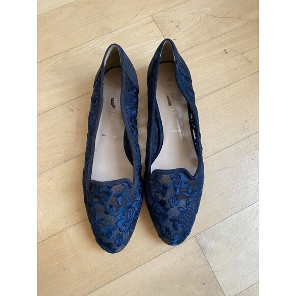 Ron White Women sz 36.5 blue "Helene" lace loafer slip on